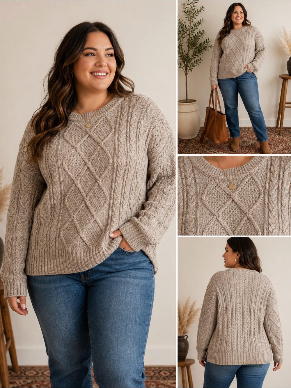 Love Ellie Grandmacore Cable Knit Sweater Cozy Cottagecore Fisherman 1X E73